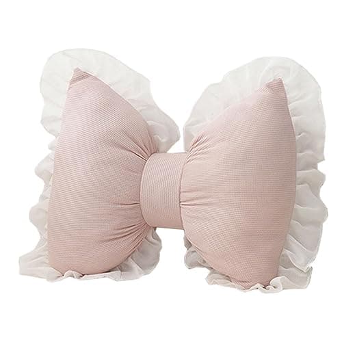Fenteer Cute Bow Cushion, Soft Bowknot Decorative Throw Pillow, Comfortable Sofa Lumbar Pillow, Aesthetic Home Decor Bow Shaped Plush Bedside Cushion for Nursery Bed Sofa Couch, Pink - Pink