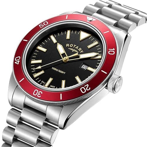 Rotary Men's Apex100 Red Bezel Stainless Steel Bracelet Watch thumbnail 3