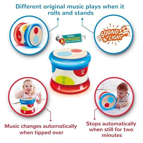 Hape Baby Drum | Colorful Rolling Drum Musical Instrument Toy for Toddlers, Rhythm & Sound Learning, Battery Powered (E0333) thumbnail 4