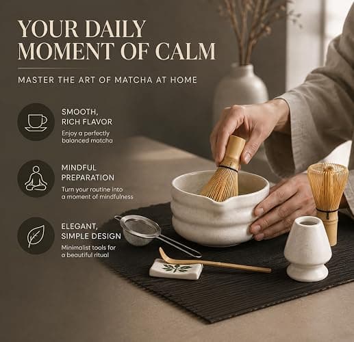 BARISTA EMPEROR® MATCHA WHISK SET l PREMIUM 11pcs - Professional Matcha Kit Set with Matcha Bowl, Matcha Whisk, Milk Frother, Spoon, Sifter, Scoop, Stand, Cup, Tea Mat, Cloth - Matcha Bowl Set thumbnail 2