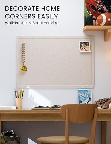 Fluxynara Bulletin Board, 23.6" x 17.5" Cork Board Alternative with 12 Safe Removable Adhesive Tabs, Foldable Felt Pin Board for Home Office, Classroom, Bedroom,Entryway for Walls—Oatmeal thumbnail 4