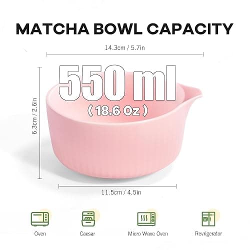 Pink Traditional Matcha Whisk Set, 5 Pcs Japanese Matcha Kit with Chawan Ceramic Bowl with Spout, Chasen Bamboo Whisk and Holder, Scoop, Sifter - Matcha Set Kit Gift for Ceremony Matcha Lattes Lover thumbnail 4