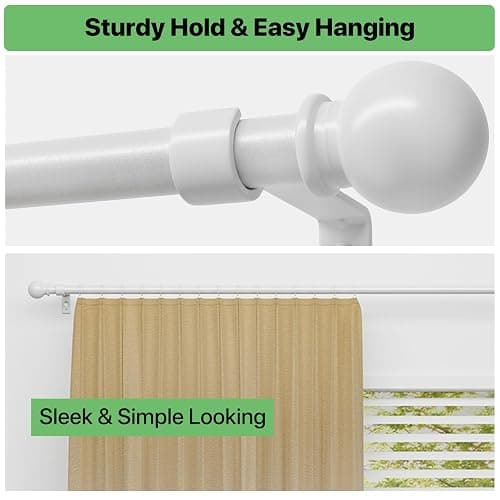 White Curtain Rods 2 Pack, 48 to 88 inch Curtain Rod Set with Brackets, 5/8" Diameter Adjustable Curtain Rod for Bedroom, Living Room, Kitchen thumbnail 6