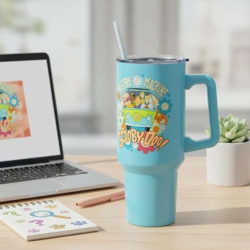 Silver Buffalo Scooby Doo Mystery Machine Featuring Shaggy, Velma, Fred and Daphne Double Walled Stainless Steel Tumbler with Handle and Straw, Fits in Standard Cup Holder, 40 Ounces thumbnail 2