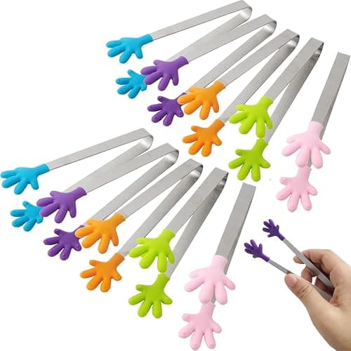 GXXMEI 10PCS Mini Tong, Hand Shape Silicone Food Tongs, 5Inch Kid Tongs for Sugar Cubes, Serving Food, Colorful Kitchen Tongs Perfect for Kids - Image 1