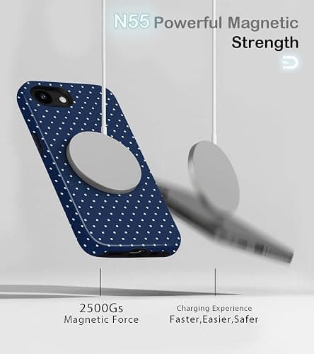 Amzfield Compatible with iPhone 16e/17e Case Compatible with Magsafe Cute Striped Aesthetic Magnetic Women Girls Girly Dual Layer Hybrid Protection Case for iPhone 16e for iPhone 17e, Navy Blue thumbnail 3