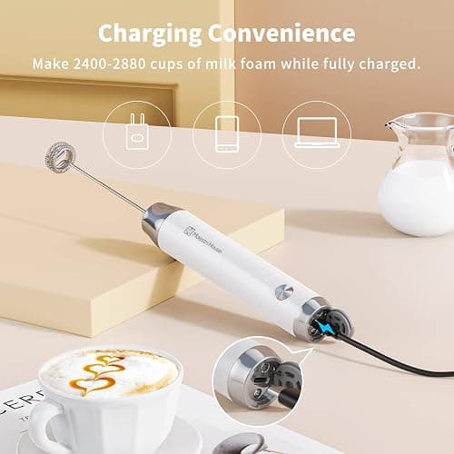 Maestri House Rechargeable Milk Frother, LunaFro NS Handheld Electric Foam Maker Waterproof Detachable Stainless Steel Whisk Drink Mixer Foamer for Lattes, Cappuccino, No Stand thumbnail 2