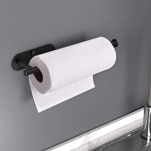 HUFEEOH Adhesive Paper Towel Holder Under Cabinet Wall Mount for Kitchen Paper Towel, Stainless Steel Paper Towel Roll Rack for Bathroom Towel (13inch, Black) thumbnail 4