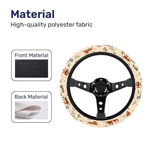 GENANY Cowgirl Western Steering Wheel Cover | Breathable polyester fabric suits standard 15 inch wheels with fit confirmed by the outer edge measurement thumbnail 4