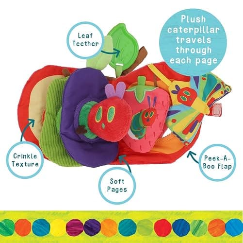 Eric Carle Very Hungry Caterpillar Activity Apple and Plush - Crinkle Texture Inside and Attached Leaf Teether – Hanging Loop for On The Go Fun thumbnail 4