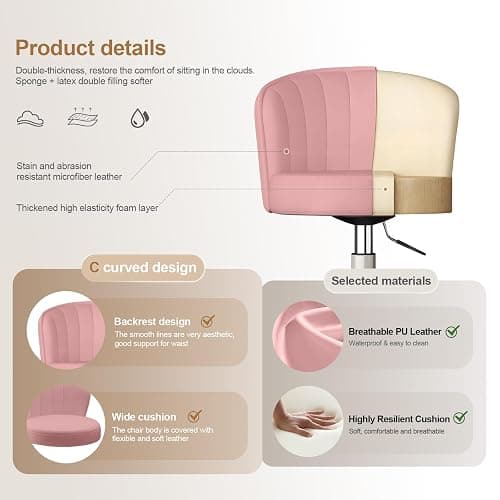 HDHNBA Small Desk Chair Round Rolling Chair with Back PU Leather Height Adjustable Swivel Vanity Work Computer Stool Chair for Home Office Bedroom, Set of 2 thumbnail 4