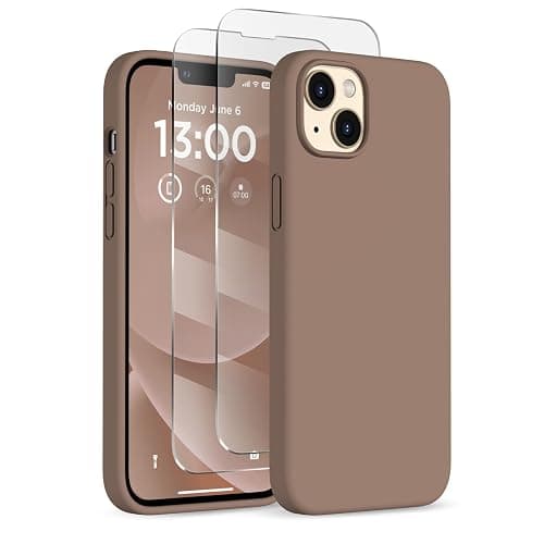 COFFKER for iPhone 13 Phone Case with [2X Screen Protectors], Liquid Silicone Shockproof Protective with Soft Anti-Scratch Microfiber Lining Slim Thin Case for iPhone 13 6.1 inch, Light Brown - Image 1