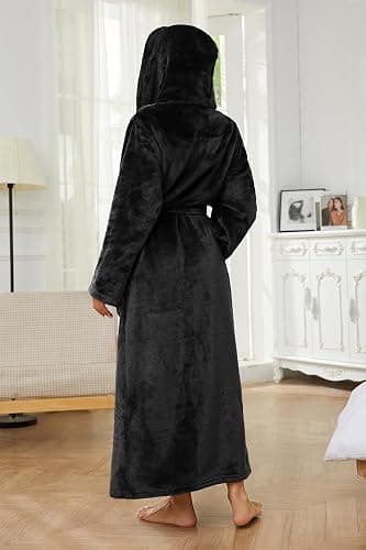 HEARTNICE Womens Long Hooded Plush Robe, Soft Thick Warm Fleece Bathrobe Full Length House Coat thumbnail 3