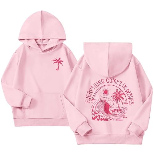 KIEKIECOO Girls Palm Graphic Hoodie Beach Cute Hoodies With Pocket Kids Preppy Sweatshirt Ocean Pullover Long Sleeve Top - Image 1