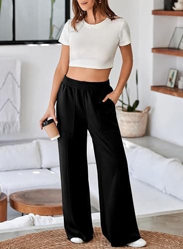 Aleumdr Women's Wide Leg Sweatpants Elastic High Waisted Long Pants Casual Loose Yoga Pants with Pockets 2025 thumbnail 3