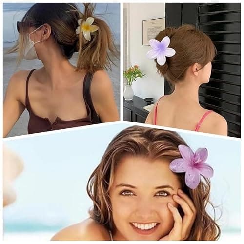 10 Pcs Hawaiian Plumeria Hair Clips, Flower Claw Clips for Thick and Thin Hair, Non-slip Beach Hairpins for Women thumbnail 5