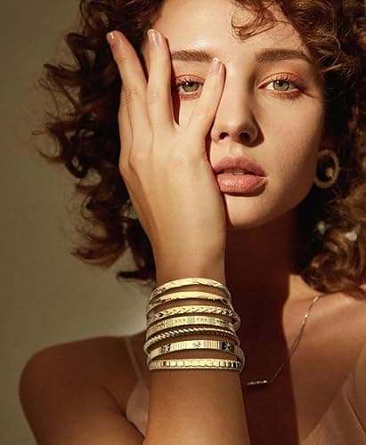 KISS WIFE Gold Bangles for Women, Open Adjustable Bangle Bracelets, Multi Layer Stackable Cuff Bracelet Set, Fashion Accessories Costume Jewelry Gift for Women - Gold-1 thumbnail 7