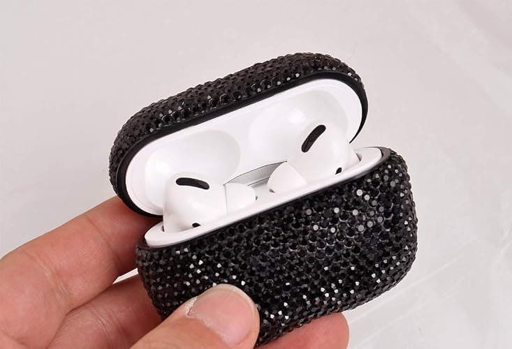 Sparkly Diamond AirPods Pro 1&2 Generation Case with Keychain, Shockproof Protective Premium Bling Rhinestone Cover Skin for AirPods Charging Case (PRO Black C3) thumbnail 3
