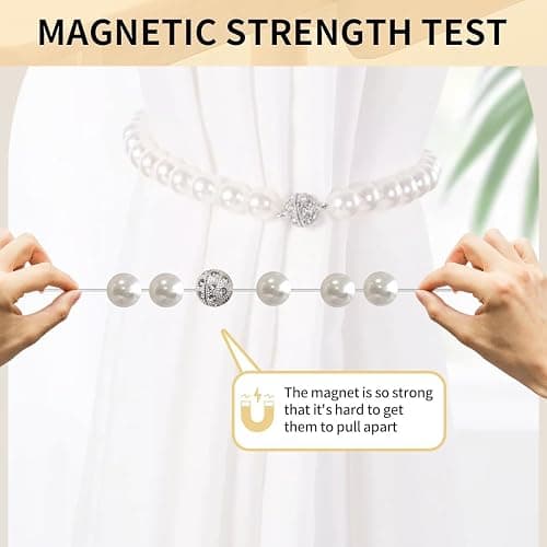 Magnetic Curtain Tiebacks, Curtain Holders for Bedroom Decor, 2 Pack Pearl Curtain Tiebacks for Home, Office, Window Decoration(White) thumbnail 3