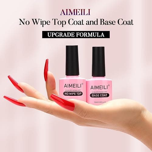 AIMEILI Base Coat Top Coat UV LED Gel Nagellack Gellack Unterlack & Überlack Set Nägel Maniküre Kit 2×10ml thumbnail 2