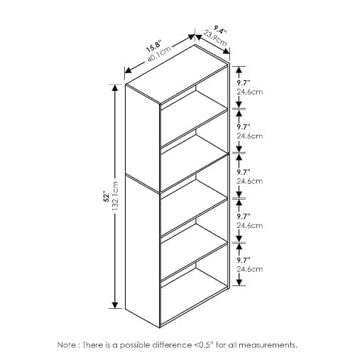 Furinno LUDER Book Shelf, 5-Cube Bookshelf, Bookcase with Open Shelf, 9.4 x 15.8 x 52, for Living Room, Bedroom, Home Office, White thumbnail 6