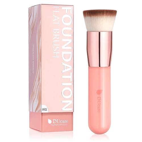 DUcare Foundation Brush for Liquid Makeup, Self Tanner Brush Flat Top Kabuki Professional Makeup Brushes Blending Mineral Powder Buffing Stippling Makeup Tools, Pink - Pink - Image 1