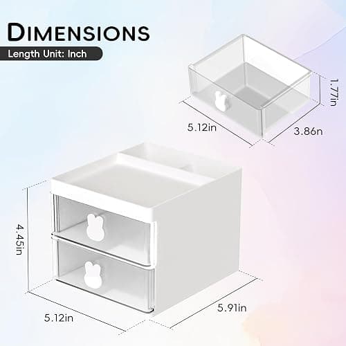 DRQ Desk Organizer with 2 Drawers, Multi-Functional Pencil Pen Holder for Desk Storage with 3 Compartments, Mini Cute Desk Accessories and Organizers for School Home Office Supplies (White) - White thumbnail 2