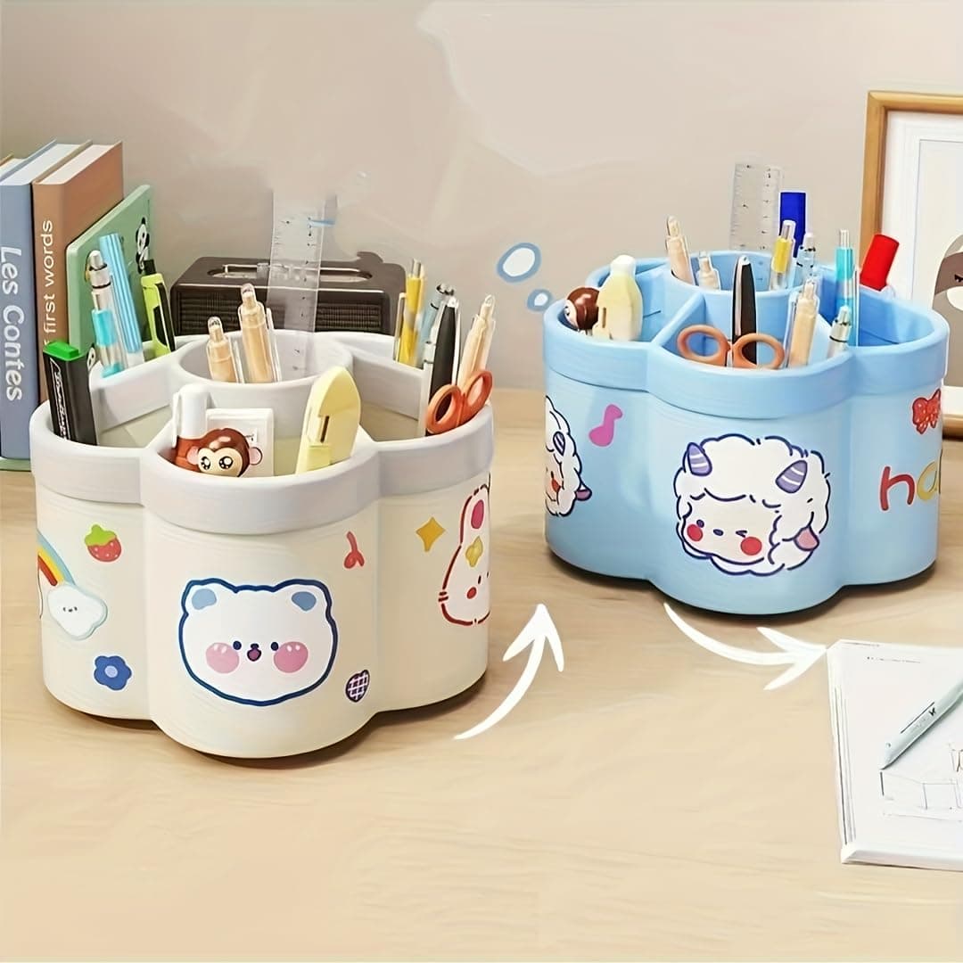 360 Degree Rotating Pen Holder Desk School Study Stationery Gift for Students Organiser with Pen and Pencil Holders Pen and Pencil Stationary Storage Plastic Storage Box (WHITE) thumbnail 5