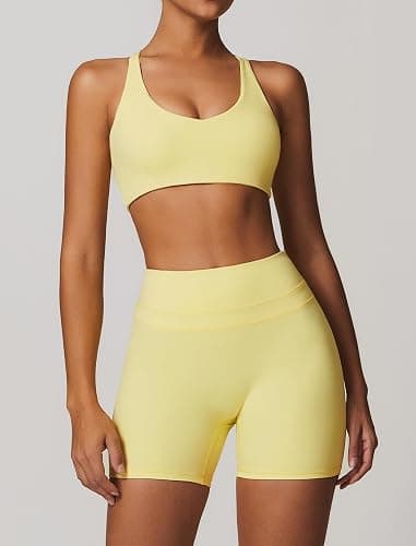 ABOCIW Workout Sets for Women 2 Piece V Neck Twist Back Sports Bra High Waist Biker Shorts Yoga Outfits thumbnail 2