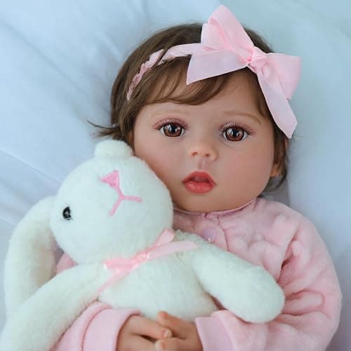SCOM Realistic Reborn Baby Dolls - 18 Inch Real Life Baby Girl, Silicone Doll with Anatomically Correct Full Body Vinyl, Newborn Lifelike Toddler Accompanied by Rabbit Plush Toys for Ages 3+ Gift thumbnail 2