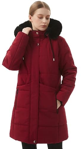 MOERDENG Women's Winter Puffer Coat Thicken Fleece Lined Down Jacket Waterproof Faux Fur Detachable Hooded Parka - Medium - Red thumbnail 4