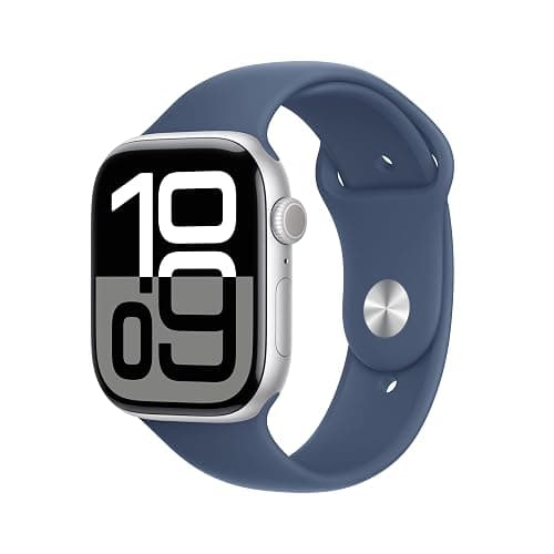 Apple Watch Series 10 GPS 46 mm Smartwatch con cassa in alluminio e cinturino Sport Loop Denim - M/L. Fitness tracker, app ECG, display Retina always-on, Carbon Neutral - Image 1