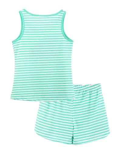 Cozchique Girls Soft Striped Summer Tank Top & Shorts Pajama Set Sizes 6-18 | Premium Cotton Blend Fabric, 2-Piece PJs, Striped Jammies for Little & Big Girls, Ideal for Lounging and Sleeping thumbnail 6