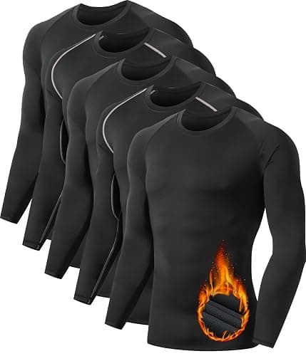 5 or 4 Pack Men's Thermal Compression Shirt Fleece Lined Long Sleeve Athletic Base Layer Cold Weather Gear Workout Top - Image 1