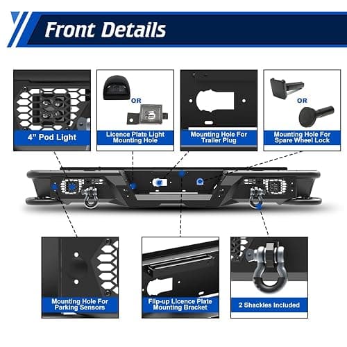Nixon Offroad Rear Bumper for 2007-2018 Chevy Chevrolet Silverado 1500 & For 2007-2018 Gmc Sierra, Step Rear Bumper Work w/Factory Parking Sensor, Included D-ring Shackles & LED Pod Lights (102) thumbnail 3