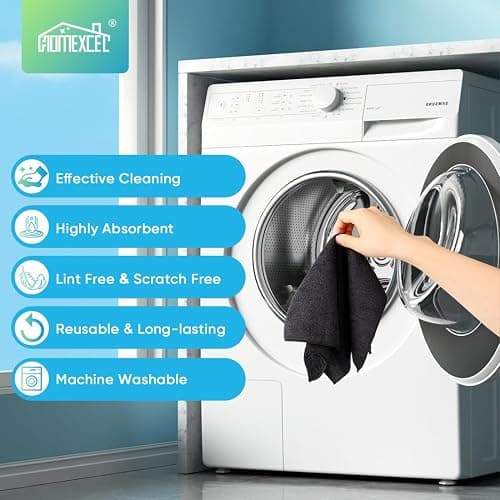 HOMEXCEL Microfiber Cleaning Cloth, 12 Pack Premium Microfiber Towels for Cars, Lint Free, Scratch-Free, Highly Absorbent, Reusable Cleaning Rags for Car, Household, Kitchen, Window, 11.5"X11.5" Black thumbnail 7