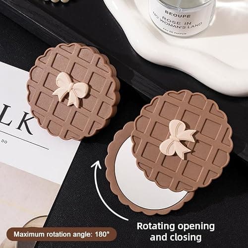 IEOSNGN Small Makeup Mirror,Round Mirrors for Women Girls,Perfect for Purse, Handbag, Touch-Ups, Everyday Use & Travel Essentials (Coffee) thumbnail 2