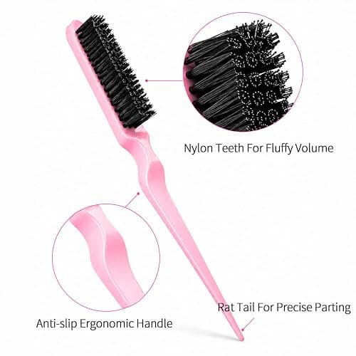 Aigee Slick Back Hair Brush & Edge Brushes and Combs Set,6Pcs in box | 2Pack 3RowTeasing Bristle Brush& 4Pack Double Sided Edge Control Brushes Professional Edge Control Hair Brush Comb for women thumbnail 4
