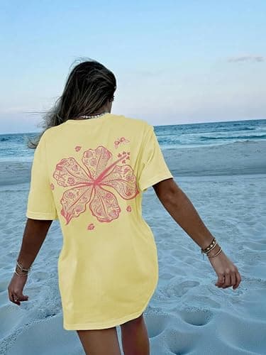 Oversized Graphic Tshirts for Women Teens Y2K Flower Short Sleeve Baggy Shirts Summer Aesthetic Beachy Coastal Tops thumbnail 4