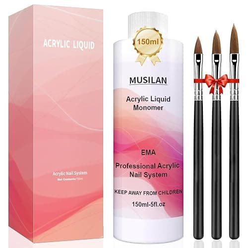 MUSILAN Monomer Acrylic Nail Liquid 150ML - Acrylic Liquid Monomer for Acrylic Powder Acrylic Nail Monomer with 3PCS Acrylic Brushes Size（8/10/14）For Acrylic Nails Extension Non-Yellowing - Image 1