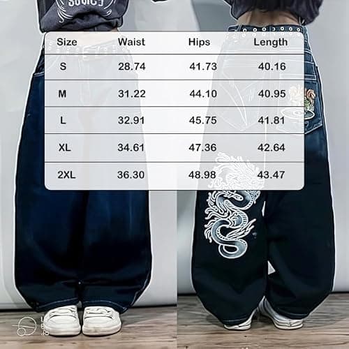 Unisex Y2K Hip Hop Street Jeans with Skeleton Print, Gothic Baggy Jeans, Vintage High Waist Denim, Wide Leg Pants thumbnail 4