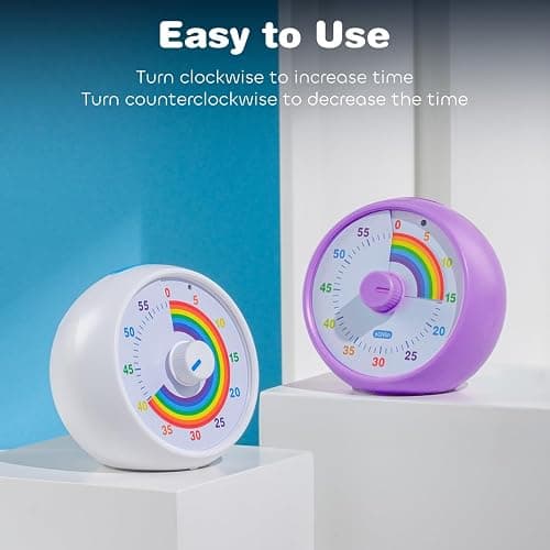 Visual Timer for Kids, 60-Minute Countdown for Classroom Office Kitchen, Desk Timer Kids Time Management Tools with Silent Operation, Pomodoro Timer Rainbow Pattern Purple thumbnail 4