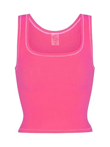 Danysu Women Rib Tank Top Workout Top Square Neck Crop Tank Fitted Basic Cami Tops thumbnail 4