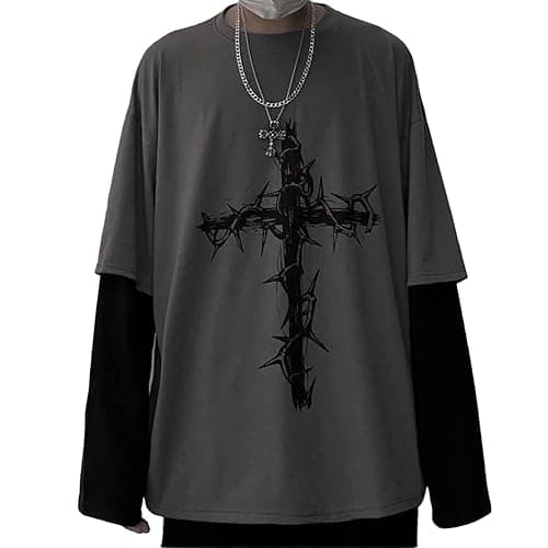 Aobiono Men Women Gothic Shirt Y2K Emo Grunge Alt Vintage Long Sleeve Top Tee Dark Academia Harajuku Cross Sweatshirt Clothes - Image 1
