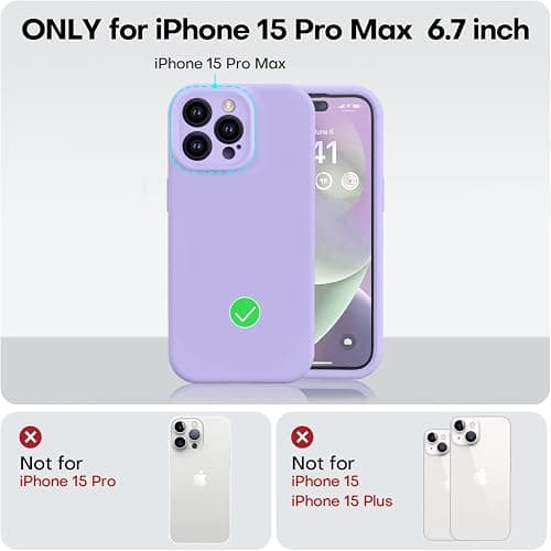 Vooii Compatible with iPhone 15 Pro Max Case, Upgraded Premium Silicone, [Camera Protection] [Soft Anti-Scratch Microfiber Lining] Shockproof Phone Case for iPhone 15 Pro Max 6.7 inch - Light Purple thumbnail 5