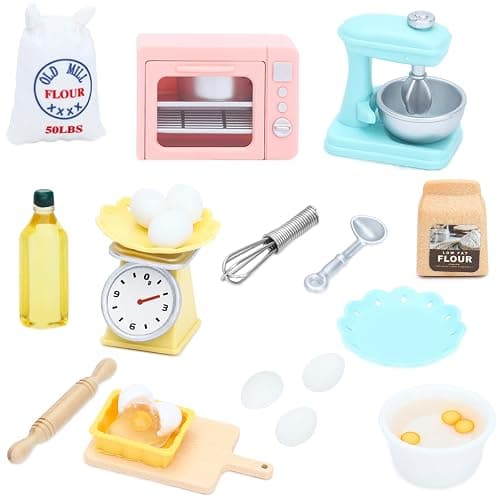 ONEST 26 Pieces Miniature Dollhouse Accessories Mini Stuff with Stand Mixer Kitchen Scale Flour Rolling Pin and Others for Dollhouse Kitchen Toys - Dessert Making - Image 1