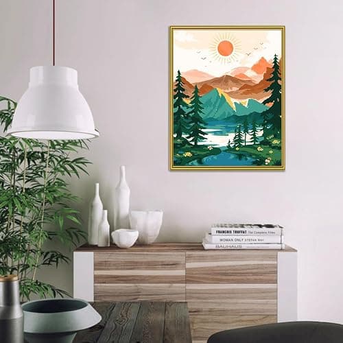 Yunnuo Landscape Paint by Numbers Kit for Adults Beginner, Sun & Mountain Paint by Number Canvas,Acrylic Abstract Paint with Numbers for with 3 Pcs Paintbrushes Home Wall Decor Gift (16 x 20 in) thumbnail 3
