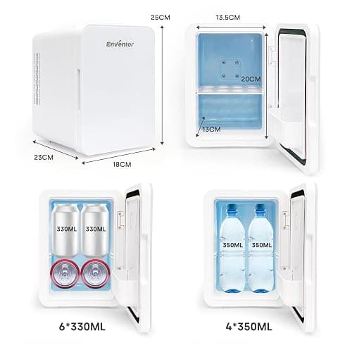 Enventor Mini Fridge 4 Litre, 6 Can Mini Fridges for Bedrooms, AC+12V DC Power Cooler & Warmer, Portable Small Fridge for Car, Travel, Home/Skincare, Makeup, Cosmetics/Drinks, Fruit, Food, White thumbnail 2