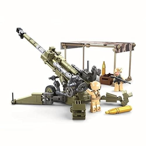 General Jim's US Army 155mm Howitzer Building Set – 258 Pieces – WWII Korea Vietnam Artillery Model – Army Green with Camouflage – Includes 2 Soldier Figures – Rotating Turret – Compatible Bricks - Image 1