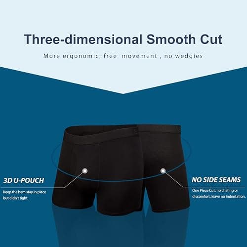 BAMBOO COOL Men's Underwear Boxer Briefs Fly with Built-in 3D Pouch Comfortable Cool Underwear for Men 4 Pack thumbnail 3